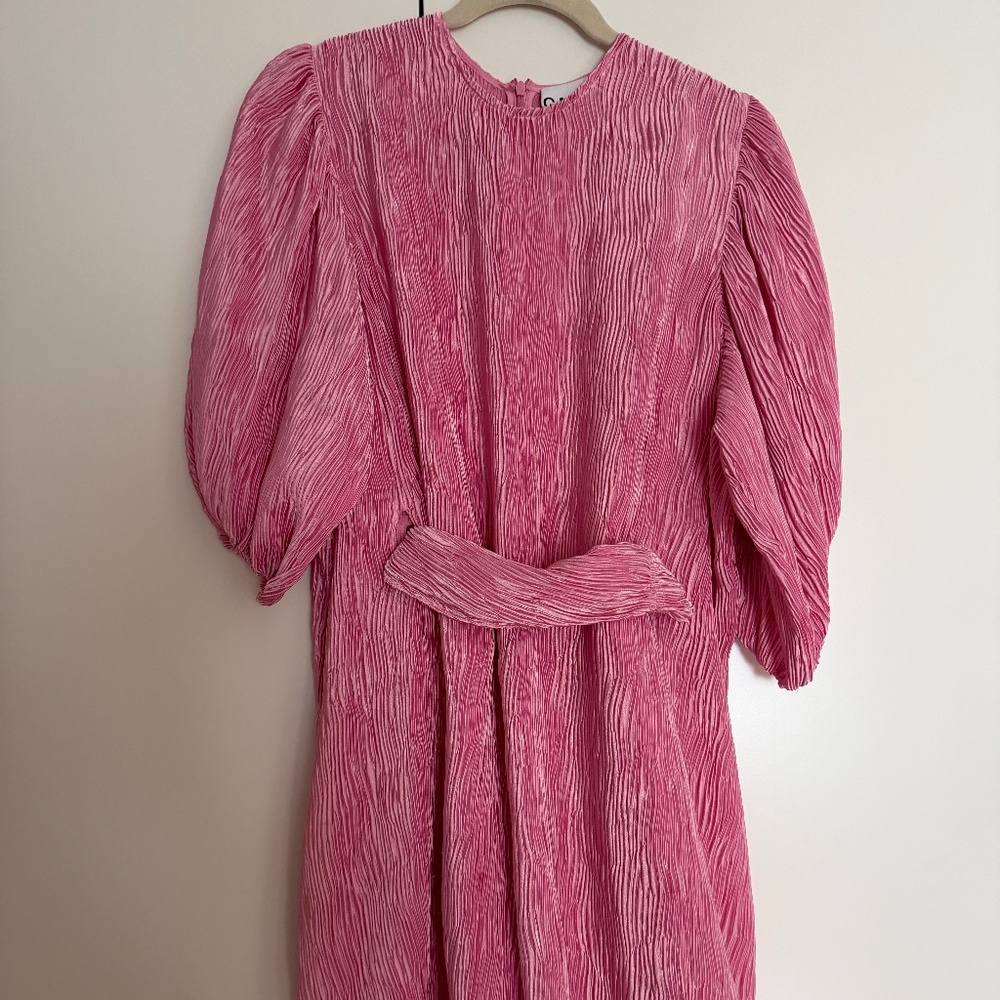 Ganni Pleated Satin Dress